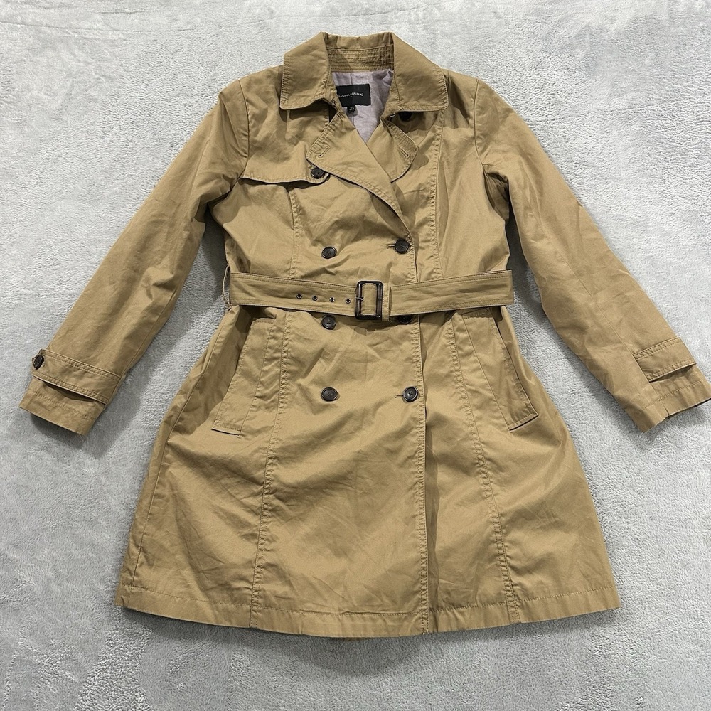 Banana Republic Jacket Coat Women M Tan Button Stylish Detective Formal
